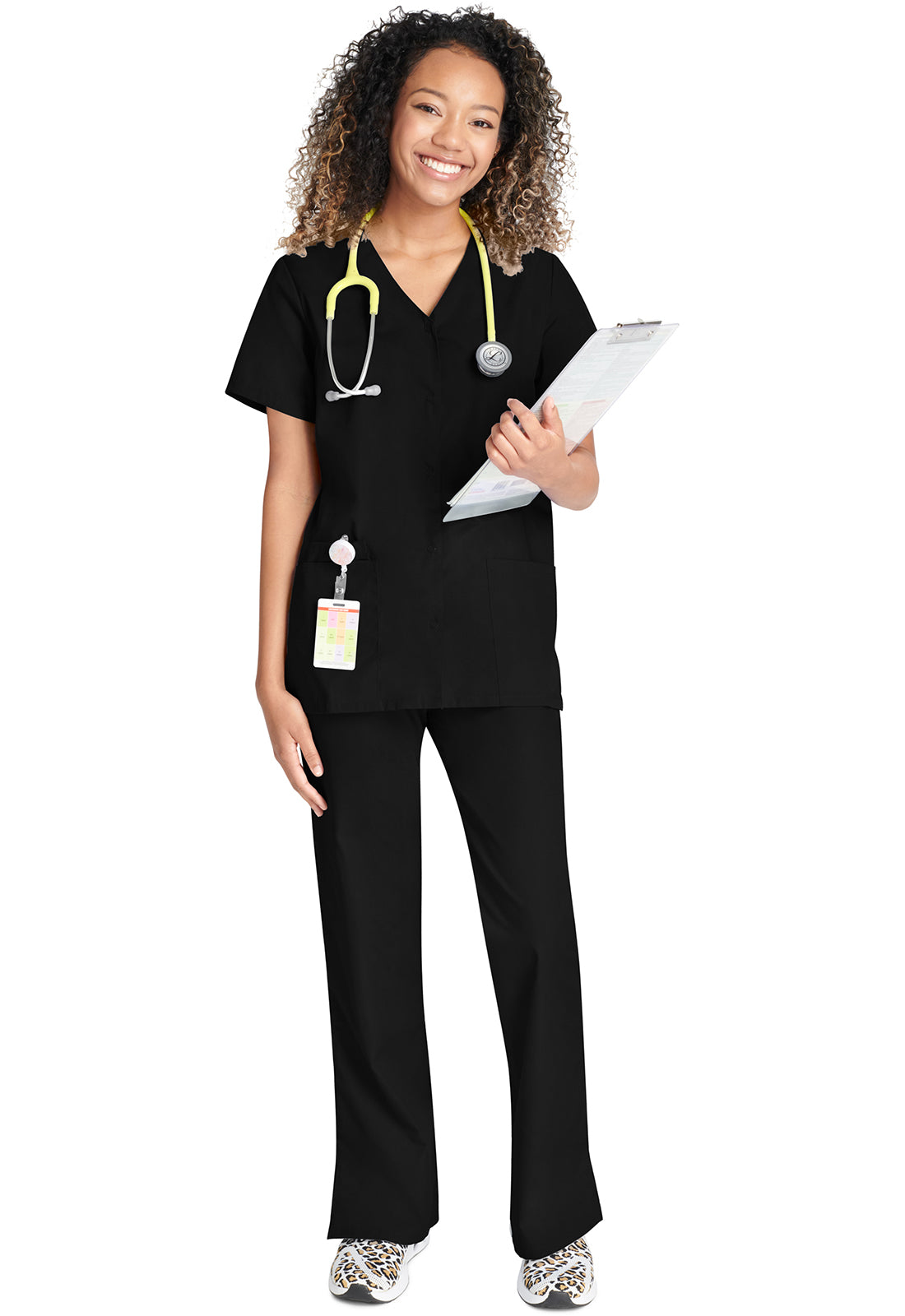 Damenkasack mit V-Ausschnitt und Druckknopfleiste